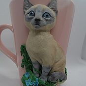 Кружка с декором из полимерной глины. Котик