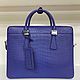 Briefcase-bag made of genuine crocodile leather, in dark blue color!, Brief case, St. Petersburg,  Фото №1