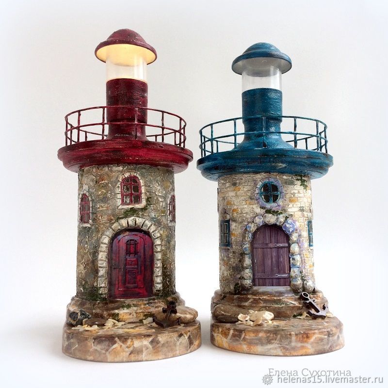 Маяк-светильник №1 Домик-светильник из бутылки Светильник-маяк Декупаж ...