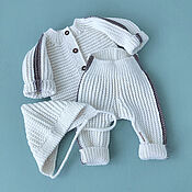 Работы для детей, handmade. Livemaster - original item Check-out kit, knitted white suit. Handmade.