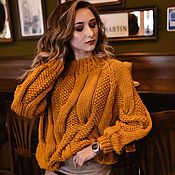 Одежда handmade. Livemaster - original item Jerseys: Women`s knitted sweater with knitting needles oversize mustard to order. Handmade.