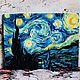 Order Mini oil painting 'Starry Night' Van Gogh free copy. HappyFingers Movie store (happyfingers). Livemaster. . Pictures Фото №3