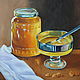 Oil Painting Still Life with Honey and Almonds