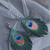 Украшения handmade. Livemaster - original item Peacock Feather Leather Earrings. Handmade.