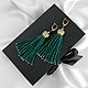 Long Emerald Bead Earrings. Earrings chandelier, Tassel earrings, Novosibirsk,  Фото №1