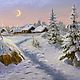 Картина зима, холст, масло, 35х50 см. Зимний вечер, Картины, Озеры,  Фото №1