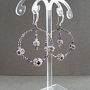 Русский стиль handmade. Livemaster - original item Russian Beaded hoop Earrings, large silver earrings with amethyst. Handmade.