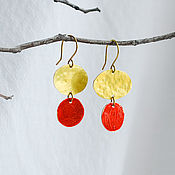 Украшения handmade. Livemaster - original item Brass boho earrings Red bright earrings minimalist Oval Circle. Handmade.
