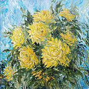 Картины и панно handmade. Livemaster - original item Oil painting Yellow dahlias. Painting. Flowers.. Handmade.