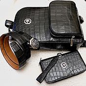 Сумки и аксессуары handmade. Livemaster - original item Backpack, clutch, and belt, genuine crocodile leather, men`s set.. Handmade.
