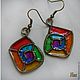 Brass wire wrapped earrings "Rainbow square direct". Earrings. IVA rainbow art. My Livemaster. Фото №4