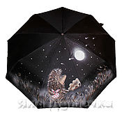 Аксессуары handmade. Livemaster - original item Women`s folding umbrella automatic black umbrella-cane Hedgehog in the fog. Handmade.