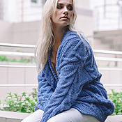 Одежда handmade. Livemaster - original item cardigans: Women`s knitted cardigan in blue color to order. Handmade.