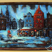 Картины и панно handmade. Livemaster - original item Oil landscape city picture in a frame TRAVELING in a RED CAR. Handmade.