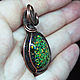 Copper pendant with green opals. Drop. Laboratory opals in resin. Pendants. Mosaic Opal (mosaicopal). My Livemaster. Фото №4