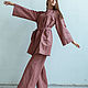 Комплект женский домашний  льняной: кимоно и широкие брюки. Костюмы. Одежда изо льна ELENLINE. Ярмарка Мастеров.  Фото №4