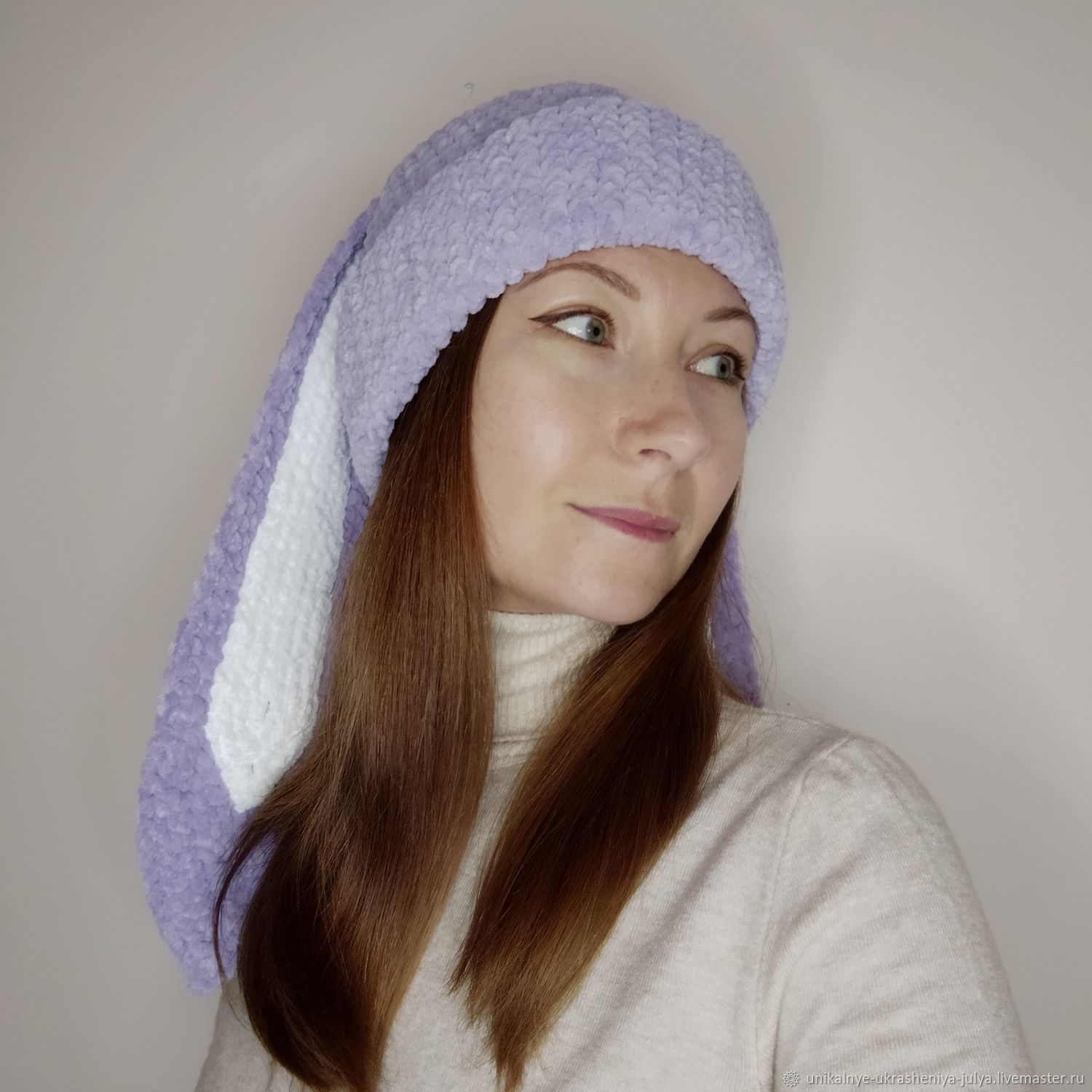 Теплая шапка с ушами кролика Вязаная крючком шапка с длинными ушами ...