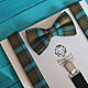 Tie Suspenders, Tartan / green plaid bow tie and suspenders, Butterflies, Moscow,  Фото №1