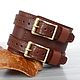 Wide Brown Leather Wristband 55 mm, 2 Straps Cuff, Hard bracelet, St. Petersburg,  Фото №1