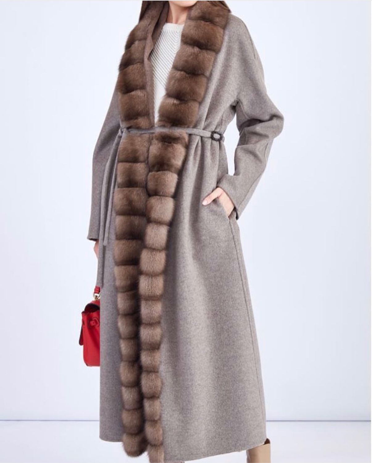 Кашемировое пальто женское с мехом