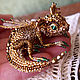 Order Brooch dragon "Goldie".  Embroidered dragon. Golden dragonet. master Alena Litvin. Livemaster. . Brooches Фото №3