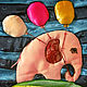 Розовый слон. Текстильная картина. Панно для детской комнаты. Картина в СПб недорого. Подарок для ребенка. Грустный слон. Слон с шариками. Мама, купи слона.