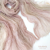 Scarves: Dusty rose and beige stole Batik 100% silk