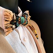 Bow tie and boutonniere set with rooster feathers