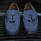 Men's moccasins, Python leather, genuine leather, dark blue color, Moccasins, St. Petersburg,  Фото №1