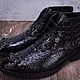 Half-boots made of embossed alligator leather, in black, Boots, St. Petersburg,  Фото №1