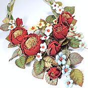 Украшения handmade. Livemaster - original item Rose Garden Necklace with handmade flowers made of genuine leather. Handmade.