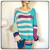 Джемпер оверсайз пуловер из объёмного хлопка колорблок женский мужской