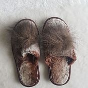 Обувь ручной работы handmade. Livemaster - original item Brown sheepskin slippers /natural fur. Handmade.