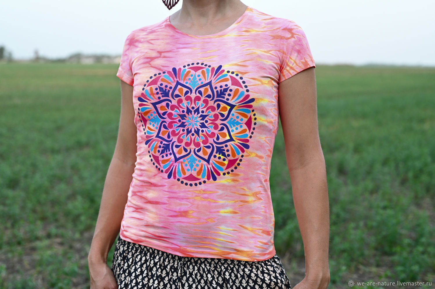 T-shirt with hand-painted 'Multicolored Mandala', T-shirts, Kanevskaya,  Фото №1