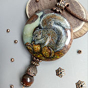 Украшения handmade. Livemaster - original item Squirrel - pendant with a pendant on a cord - lacquer miniature. Handmade.