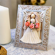 Для дома и интерьера handmade. Livemaster - original item Doll Macrame angel. in white photo frame. Handmade.