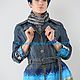 Denim with hand-painted coat " City on the river , sunset '. Coats. Exclusive clothes Dneproart (dneproart). My Livemaster. Фото №5