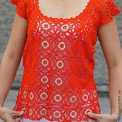 Одежда handmade. Livemaster - original item Summer jacket, openwork top, knitted lace blouse Orange. Handmade.