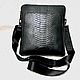 Men's shoulder tablet bag, made of python leather, in black, Men\'s bag, St. Petersburg,  Фото №1