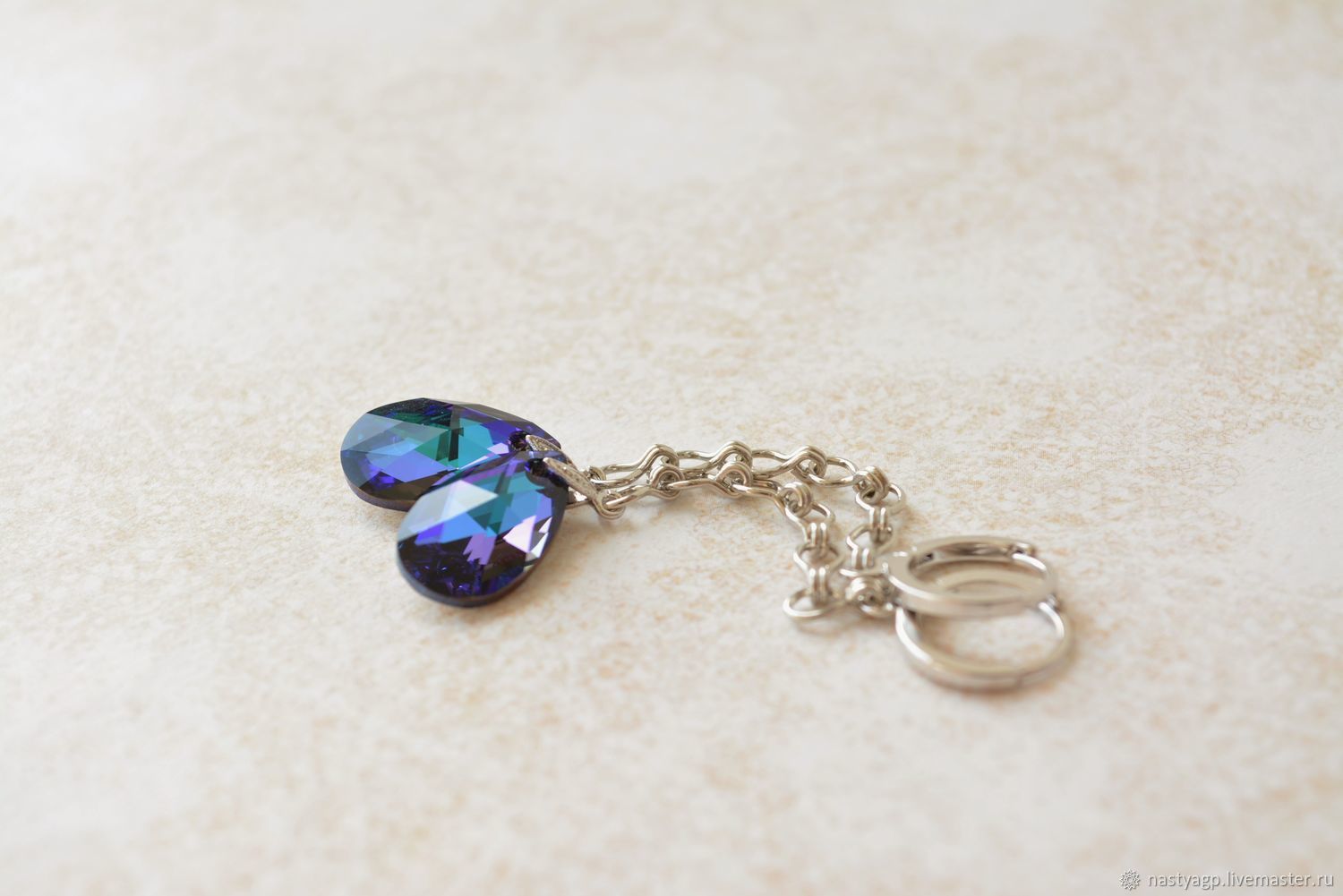 Long earrings with Swarovski blue crystals buy Depth, Earrings, Moscow,  Фото №1