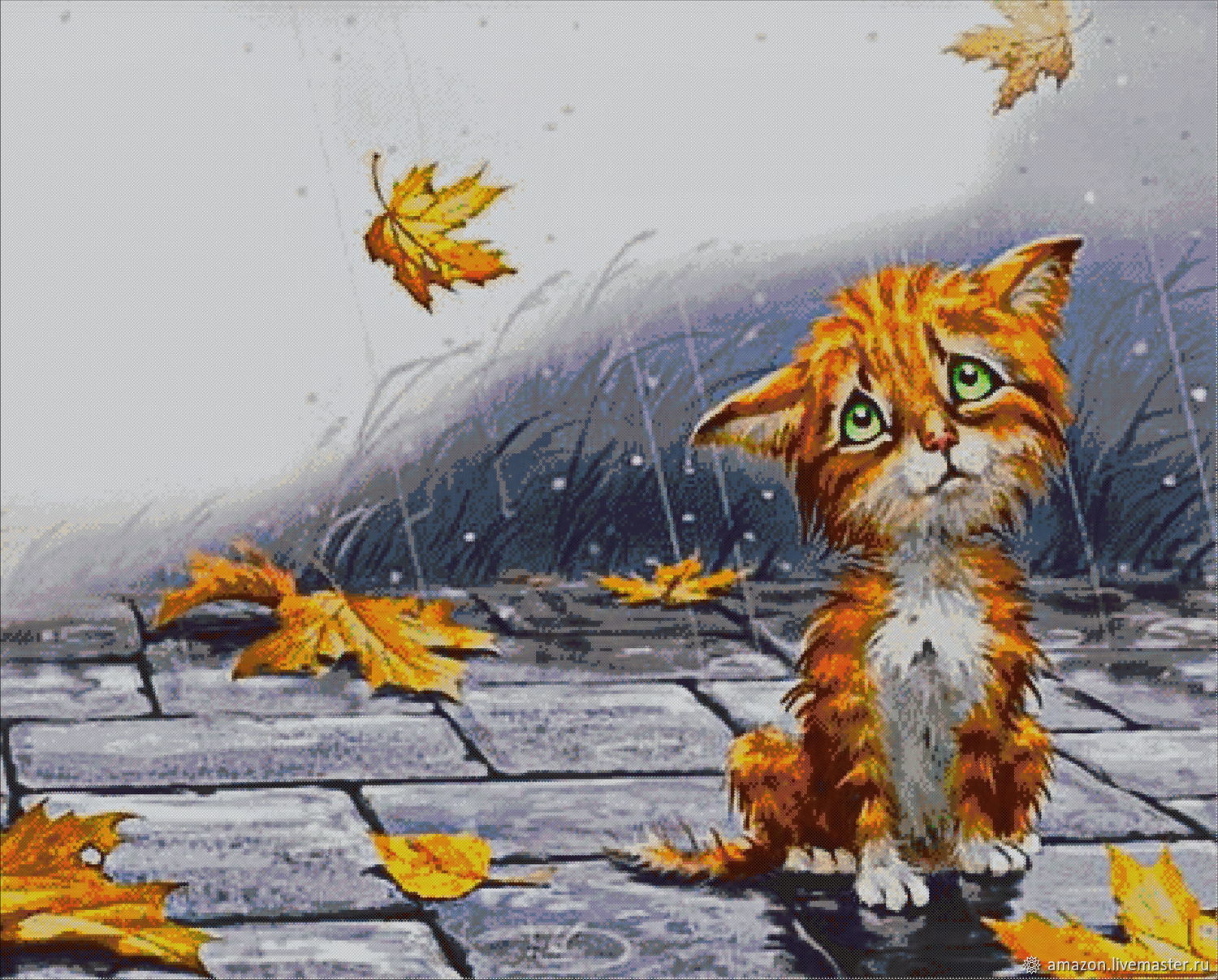 Рыжая кошка под дождем