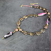 Украшения handmade. Livemaster - original item Beautiful necklace / sautoir with natural rhodonite and agate pendant. Handmade.