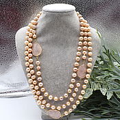 Украшения handmade. Livemaster - original item Natural Pearl author`s necklace with pink quartz connectors. Handmade.