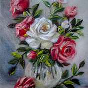 Картины и панно handmade. Livemaster - original item The picture is made of wool still life with roses. Handmade.