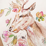 Картины и панно handmade. Livemaster - original item Deer and peonies, painting with peonies. Handmade.