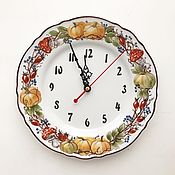 Для дома и интерьера handmade. Livemaster - original item Porcelain painting Clock - plate Pumpkins. Handmade.
