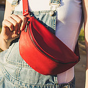 Сумки и аксессуары handmade. Livemaster - original item Leather waist bag red enlarged. Handmade.