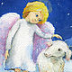 El ángel y el Cordero Cuadrado postal 15h15 cm en el sobre. Cards. KapustinaArt. Ярмарка Мастеров.  Фото №4