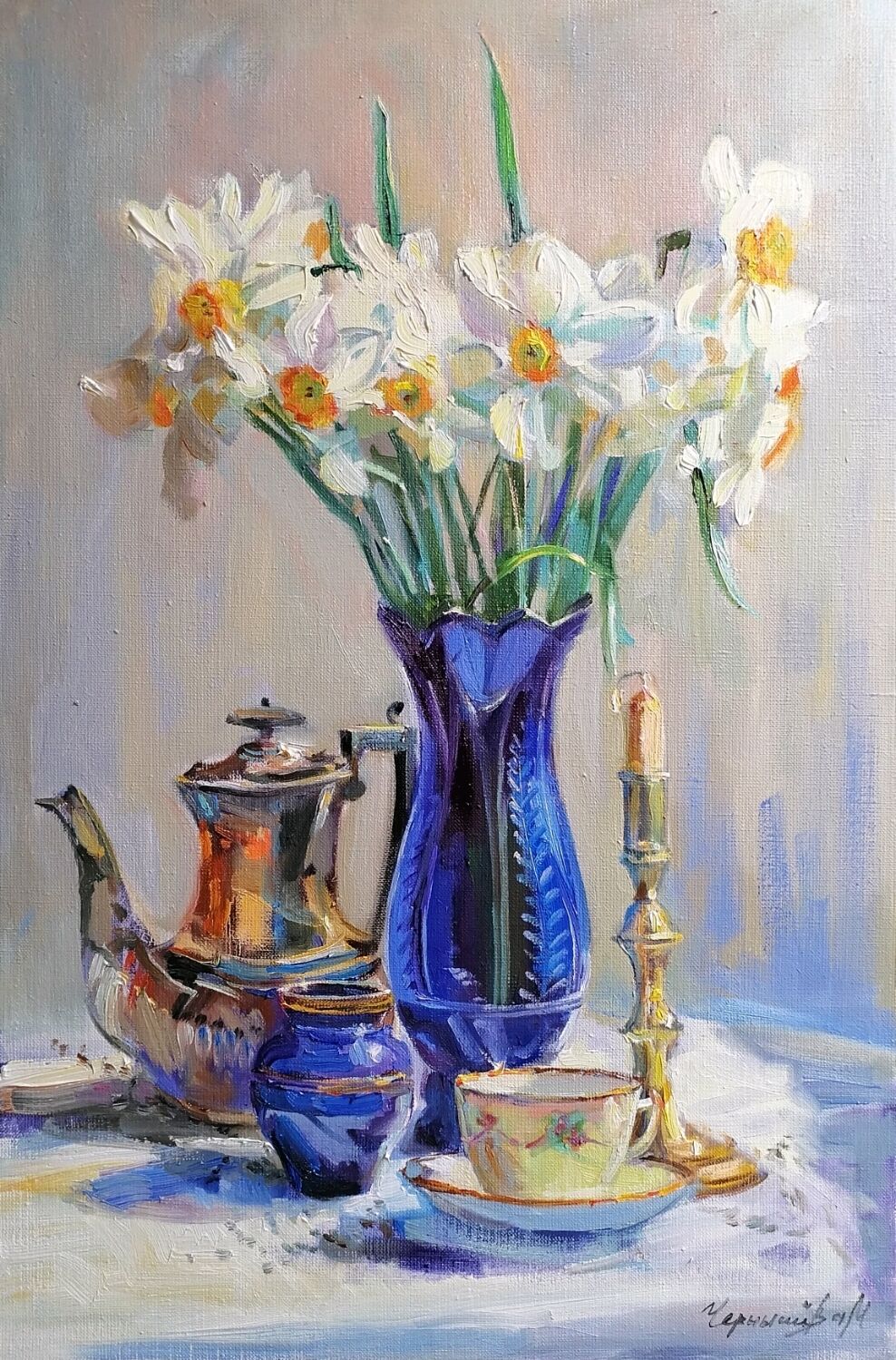 Картина " Нарциссы в синей вазе", Картины, Москва,  Фото №1