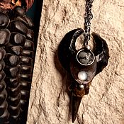 Украшения handmade. Livemaster - original item Shark Tooth pendant with obsidian moon (p-107). Handmade.
